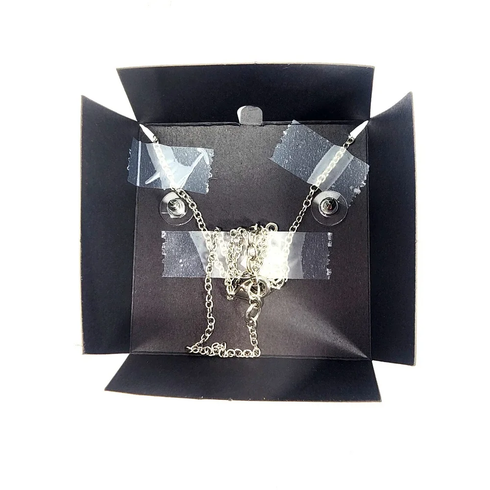TAHARI Silver Plated Necklace W/ Round Bezel Crystal Earrings Jewelry Set NR $60